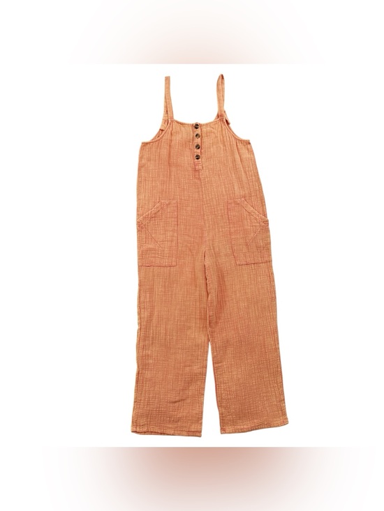 blue b Pants - Women's Rust Orange Cotton Gauze Romper Jumpsuit Large